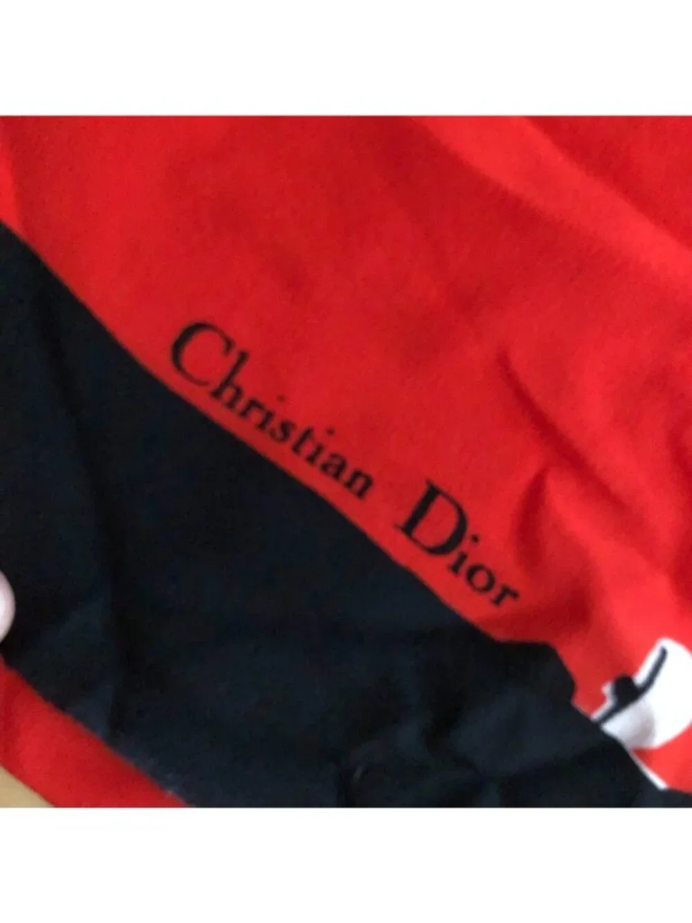 Vintage Christian Dior Silk Scarf Red Black White 50's Couture Evening Gown RARE